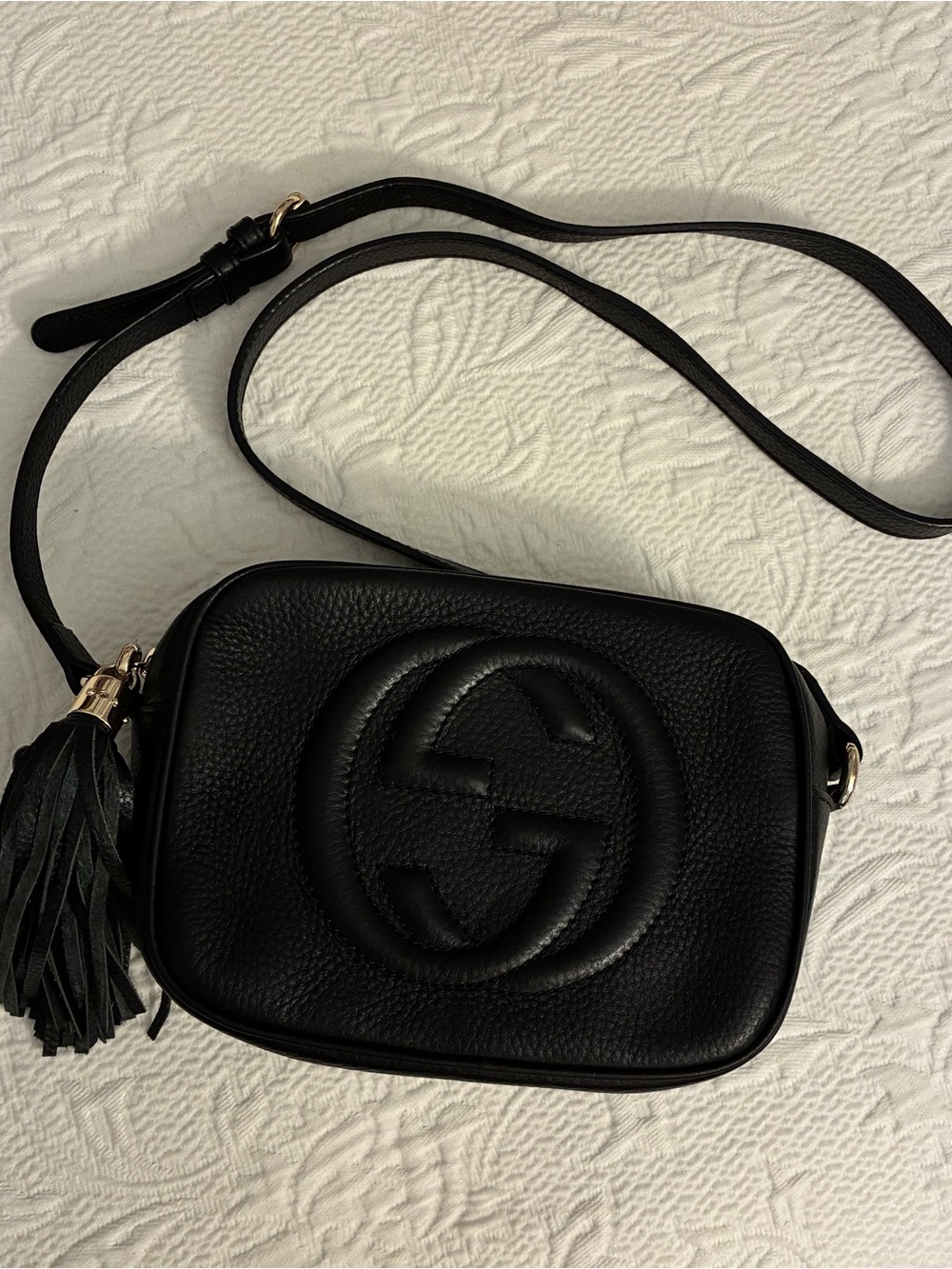 Gucci Black Pebbled Leather Soho Crossbody with Tassel